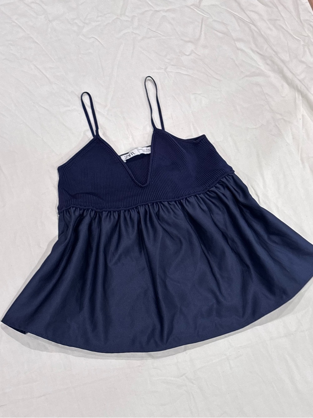 Zara Navy Spaghetti Strap Peplum Tank Top from Ireland